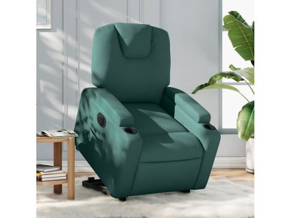 Elektrické zvedací polohovací křeslo tmavě zelené textil 3204398