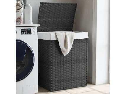 Koš na prádlo s víkem šedý 46 x 33 x 60 cm polyratan 372031