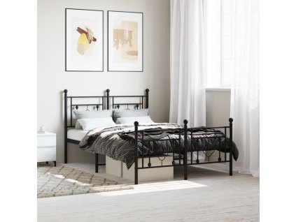 Kovový rám postele s hlavovým a nožním čelem černý 120 x 190 cm 374354