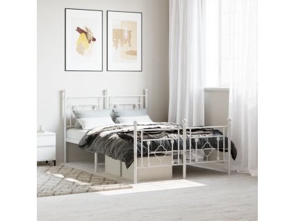 Kovový rám postele s hlavovým a nožním čelem bílý 120 x 200 cm 374404