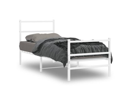Kovový rám postele s hlavovým a nožním čelem bílý 80 x 200 cm 355423