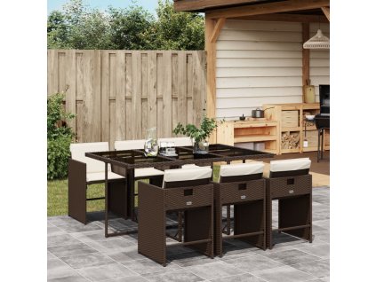7dílný zahradní jídelní set s poduškami hnědý polyratan 3211089