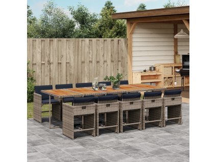 11dílný zahradní jídelní set s poduškami šedý polyratan 3211118