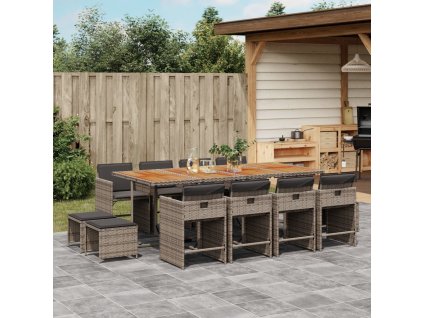 13dílný zahradní jídelní set s poduškami šedý polyratan 3211166