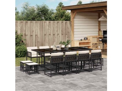 13dílný zahradní jídelní set s poduškami černý polyratan 3211518