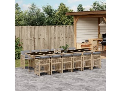 13dílný zahradní jídelní set s poduškami mix béžové polyratan 3210948