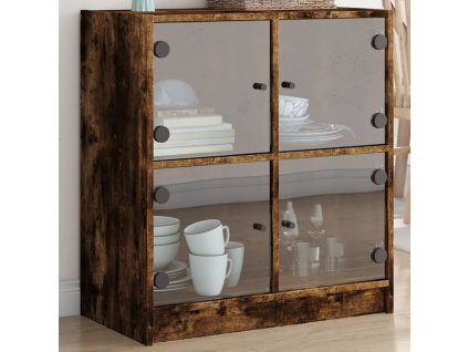 Odkládací skříňka skleněná dvířka kouřový dub 68x37x75,5 cm 836382