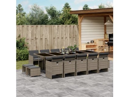 15dílný zahradní jídelní set s poduškami šedý polyratan 3210632