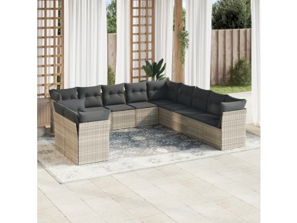 11dílná zahradní sedací souprava s poduškami šedá polyratan 3217882
