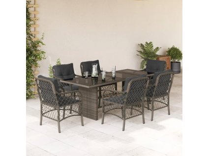7dílný zahradní jídelní set s poduškami šedý polyratan 3212060
