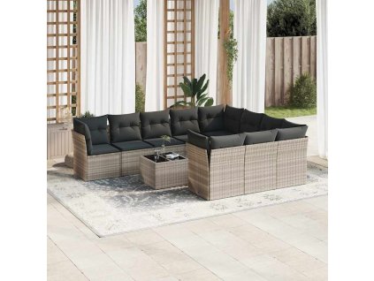 11dílná zahradní sedací souprava s poduškami šedá polyratan 3250071