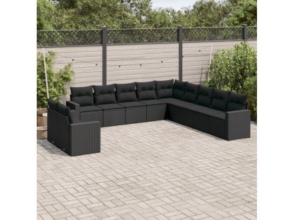 11dílná zahradní sedací souprava s poduškami černá polyratan 3219175