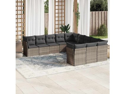 11dílná zahradní sedací souprava s poduškami šedá polyratan 3250251