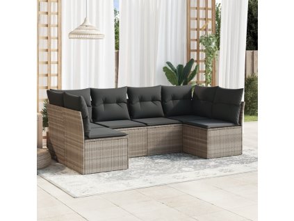 6dílná zahradní sedací souprava a podušky světle šedá polyratan 3217392