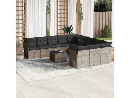 12dílná zahradní sedací souprava podušky světle šedá polyratan 3218422