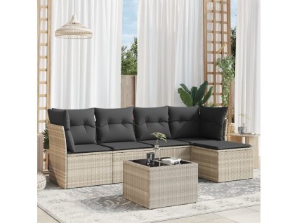 6dílná zahradní sedací souprava a podušky světle šedá polyratan 3249411