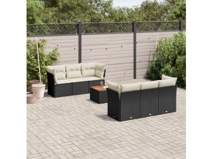 7dílná zahradní sedací souprava s poduškami černá polyratan 3223487