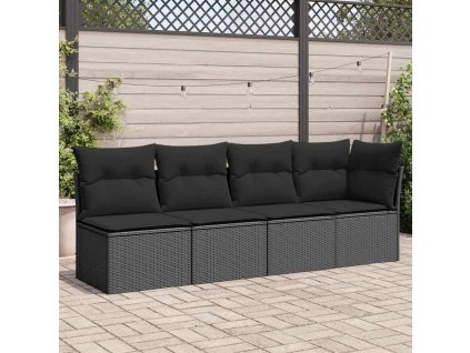 Zahradní pohovka s polštáři pro 4 osoby černá polyratan 365964