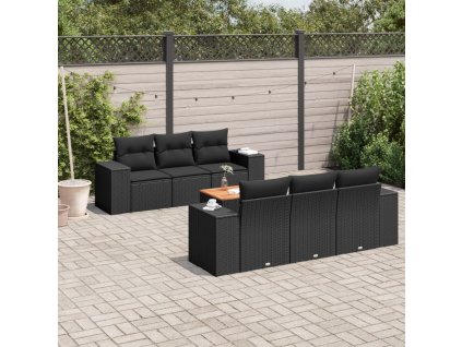 7dílná zahradní sedací souprava s poduškami černá polyratan 3225334