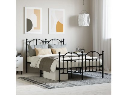 Kovový rám postele s hlavovým a nožním čelem černý 120 x 190 cm 353454