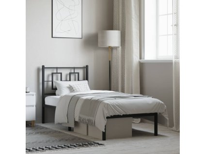 Kovový rám postele s čelem černý 80 x 200 cm 374232