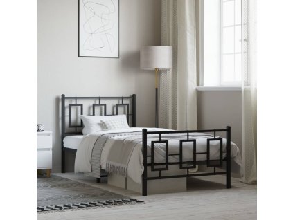 Kovový rám postele s hlavovým a nožním čelem černý 100 x 190 cm 374253