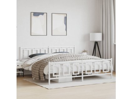 Kovový rám postele s hlavovým a nožním čelem bílý 193 x 203 cm 374314