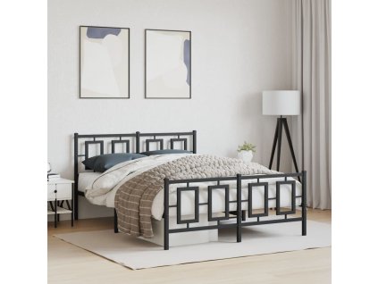 Kovový rám postele s hlavovým a nožním čelem černý 135 x 190 cm 374258