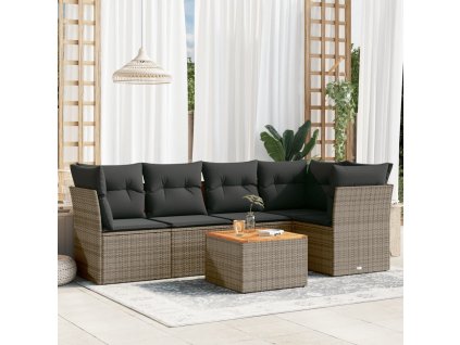 6dílná zahradní sedací souprava s poduškami šedá polyratan 3223631