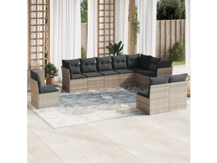 10dílná zahradní sedací souprava podušky světle šedá polyratan 3217802