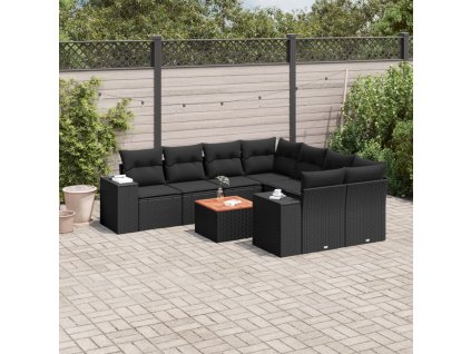 9dílná zahradní sedací souprava s poduškami černá polyratan 3225369