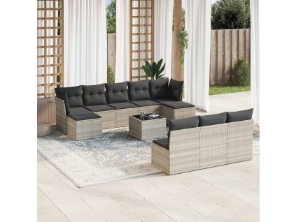 11dílná zahradní sedací souprava s poduškami šedá polyratan 3250141