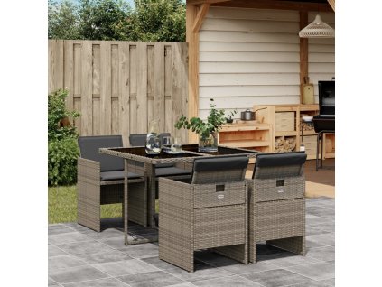 5dílný zahradní jídelní set s poduškami šedý polyratan 3210536