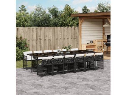 13dílný zahradní jídelní set s poduškami černý polyratan 3211662