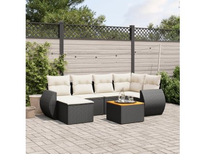 7dílná zahradní sedací souprava s poduškami černá polyratan 3257435