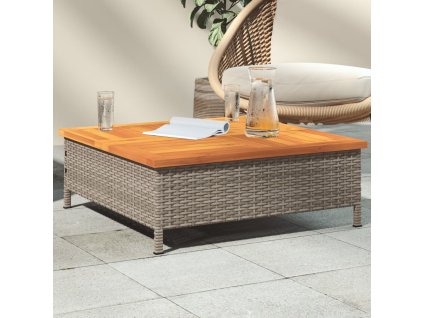 Zahradní stolek šedý 70 x 70 x 25 cm ratan a akáciové dřevo 3281630