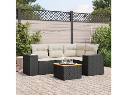 5dílná zahradní sedací souprava s poduškami černá polyratan 3225426