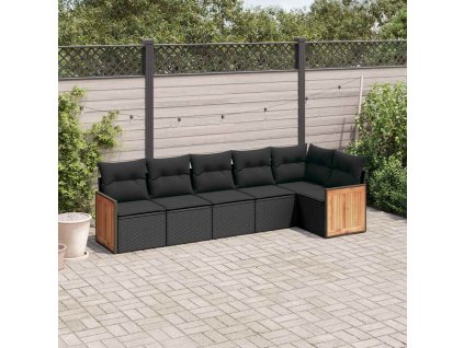 6dílná zahradní sedací souprava s poduškami černá polyratan 3260067