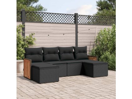 6dílná zahradní sedací souprava s poduškami černá polyratan 3260298