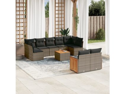 10dílná zahradní sedací souprava s poduškami šedá polyratan 3260380