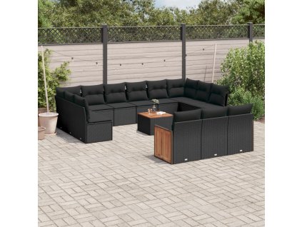 14dílná zahradní sedací souprava s poduškami černá polyratan 3260543