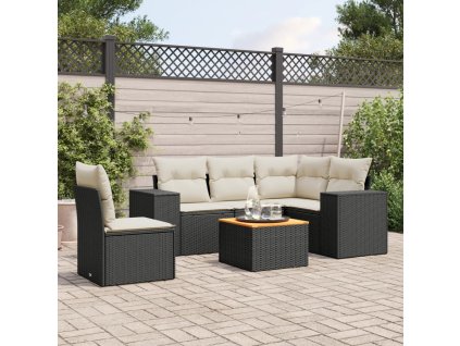 6dílná zahradní sedací souprava s poduškami černá polyratan 3257778