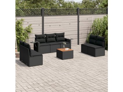 8dílná zahradní sedací souprava s poduškami černá polyratan 3256846