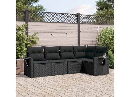 5dílná zahradní sedací souprava s poduškami černá polyratan 3252462