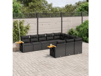 10dílná zahradní sedací souprava s poduškami černá polyratan 3259577
