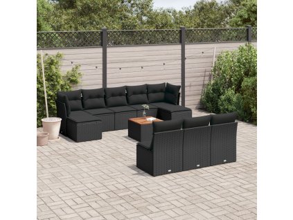 11dílná zahradní sedací souprava s poduškami černá polyratan 3223864