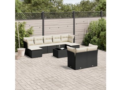 10dílná zahradní sedací souprava s poduškami černá polyratan 3250155