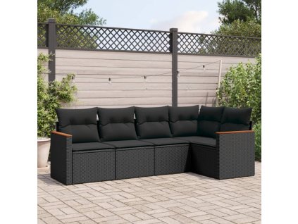 5dílná zahradní sedací souprava s poduškami černá polyratan 3258345