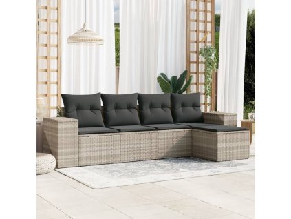 5dílná zahradní sedací souprava a podušky světle šedá polyratan 3254829