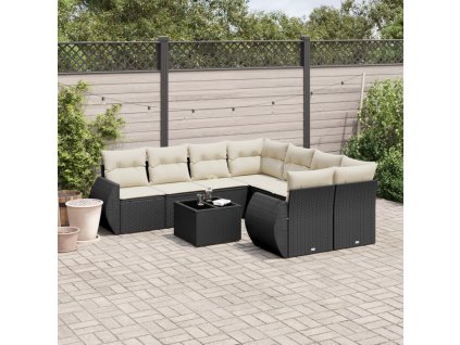 9dílná zahradní sedací souprava s poduškami černá polyratan 3253493